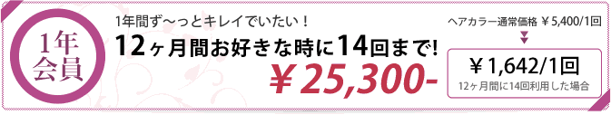 1年会員　12ヶ月間お好きな時に14回まで!￥24,840-